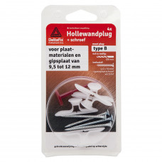 HOLLEWANDPLUG TYPE B 10MM PLAAT MET SPAANPLAATSCHROEF GRIJS 4 CM 4ST