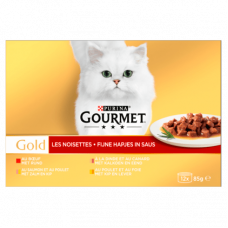 GOURMET GOLD FIJNE HAPJES MULTIPACK 12X85 G VLEESMIX VLEES