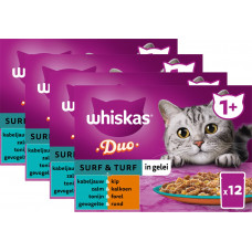 WHISKAS 1+ SURF & TURF IN GELEI MAALTIJDZAKJES MULTIPACK 12X85 G